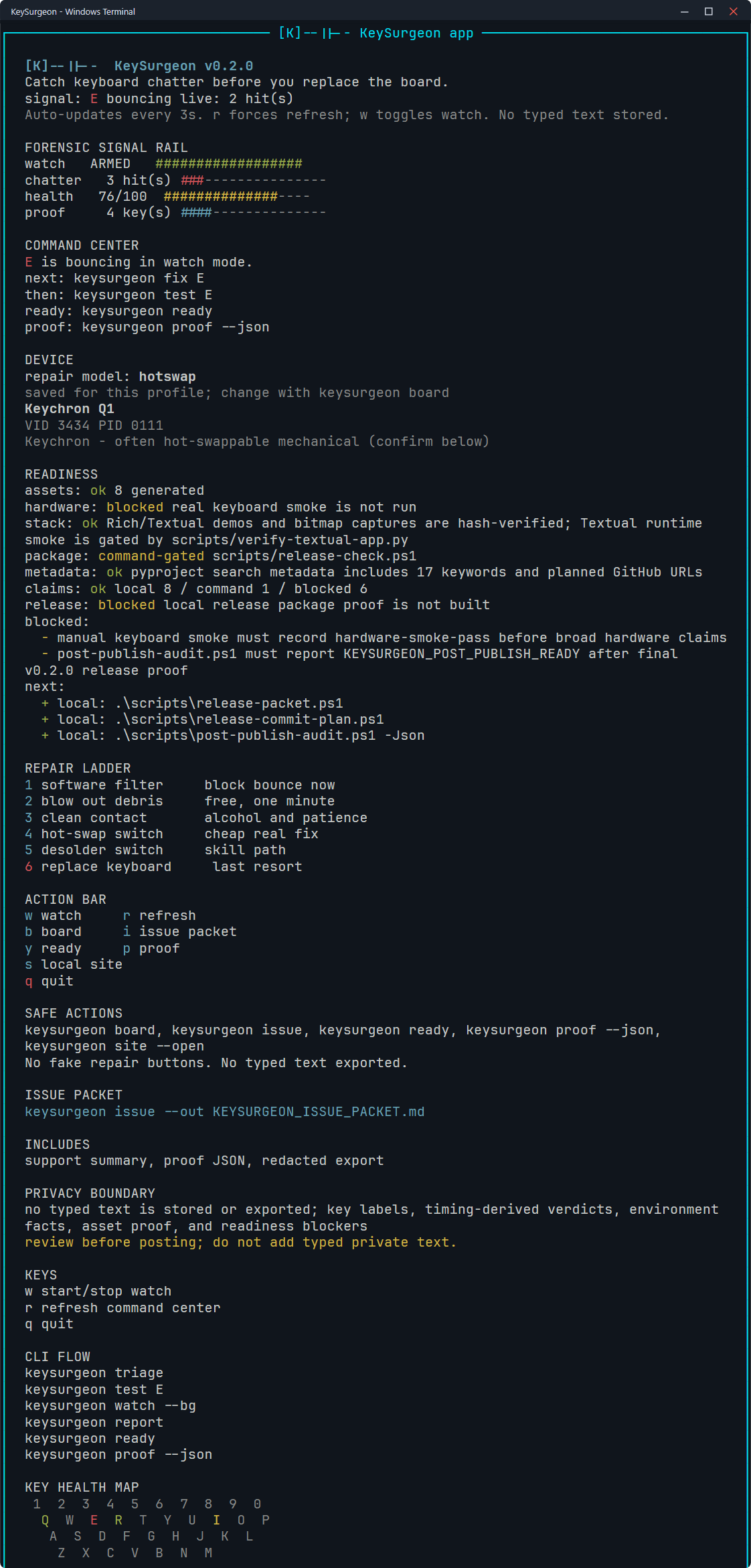 KeySurgeon Textual command center signal rail demo screenshot